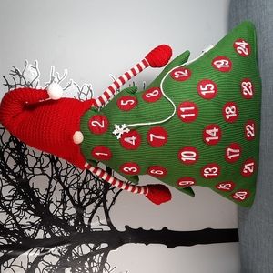 Countdown Advent Calendar Gnome Christmas Tree Knit Fabric Weighted Pillow NWT